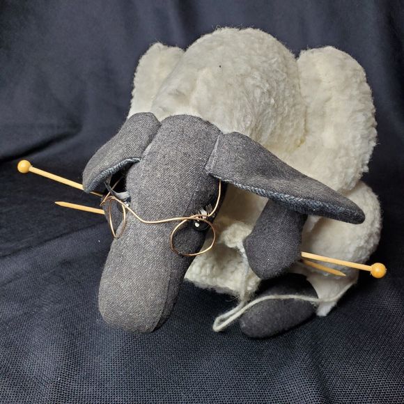 Plush Knitting Granny Sheep Stuffed Animal Black White Knit Needle Sewing 14” - Picture 3 of 16
